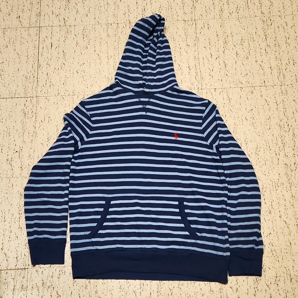 Polo Ralph Lauren Stripe Blue & White Pullover Lightweight Hoodie Sweater Y2K